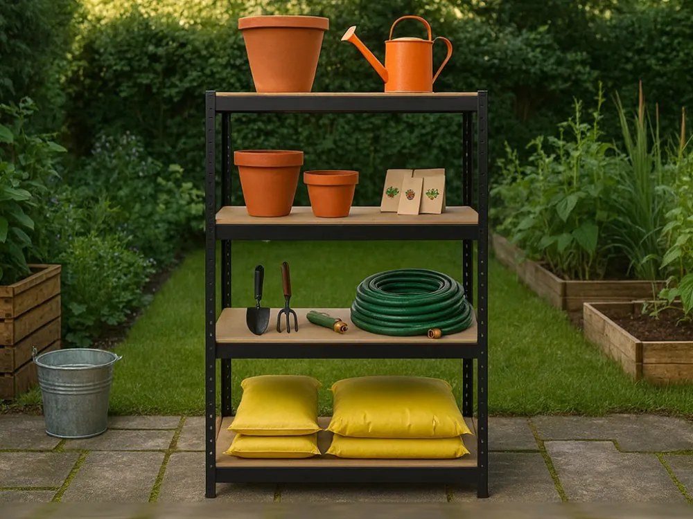 Akcia 5x Regál 150x70x30 cm lakovaný 4-policový, nosnosť 700 kg - čierny