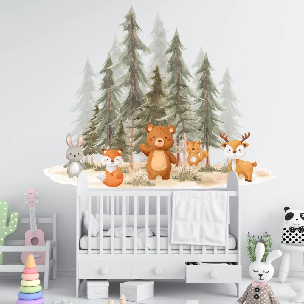 PIPPER. Textilná nálepka na stenu "Les so zvieratkami 2" Veľkosť: 180x150cm