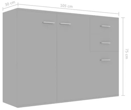 vidaXL Komoda, lesklá sivá 105x30x75 cm, drevotrieska-