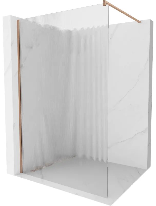 Mexen Kioto, sprchová zástena Walk-In 110 x 200 cm, 8mm sklo s rebrovým vzorom, medený matný profil, 800-110-101-65-09