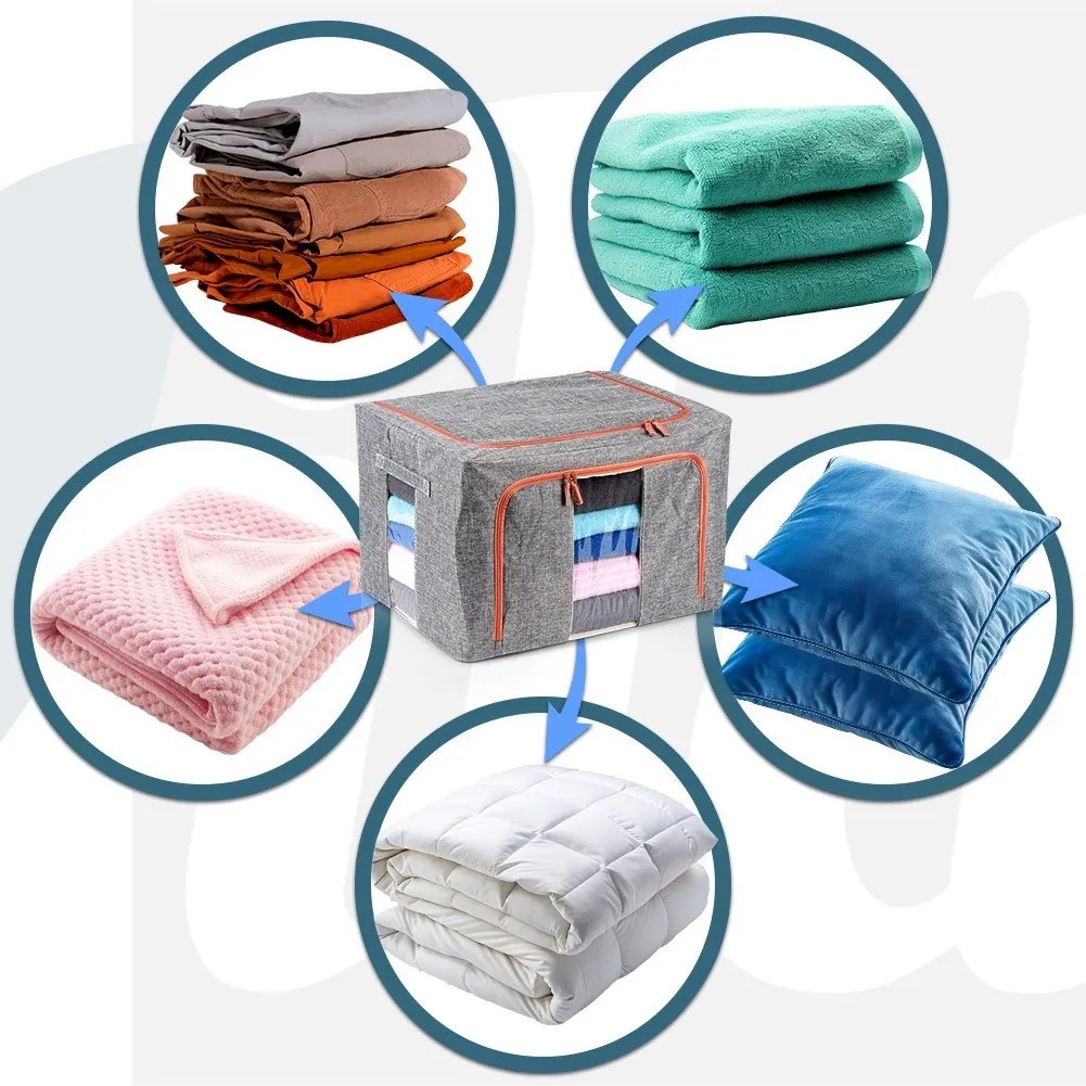 VILDE Látkový pevný box pro uskladnění textilu, šedý PILLOW 50x 40 x 33 cm (66l)