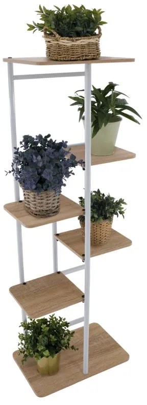 Kondela Stojan na kvety, kov biely, DTD dub sonoma, LEDOR TYP 2