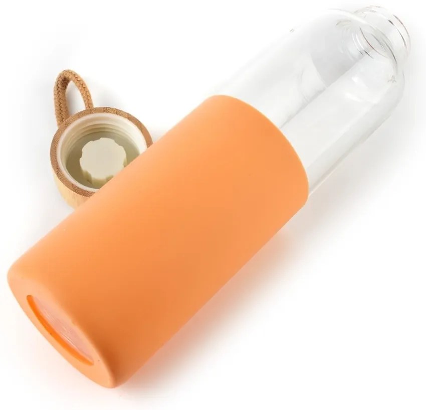 Sklenená fľaša Hollie Orange 600 ml bambusové veko