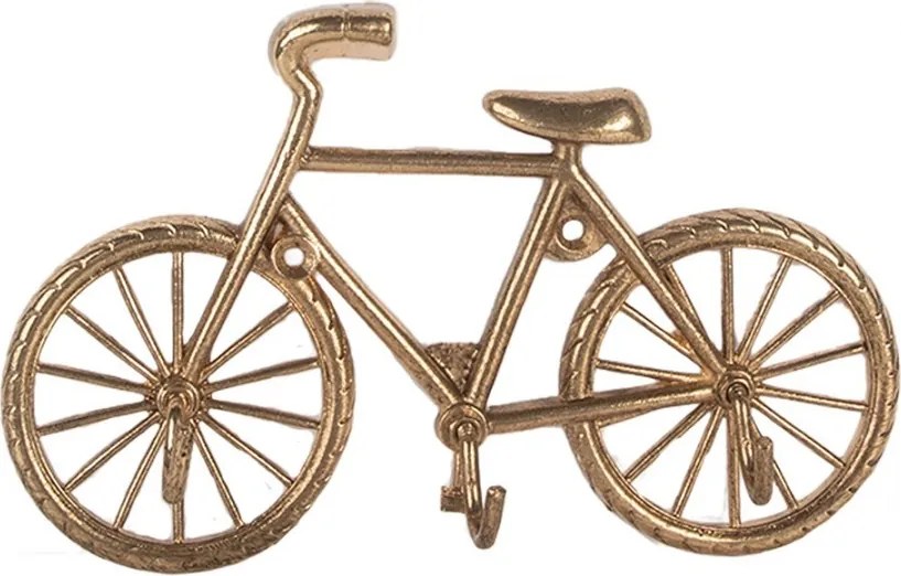 Zlatý antik nástenný kovový vešiak s 3mi háčikmi bicykel - 20*4*12 cm