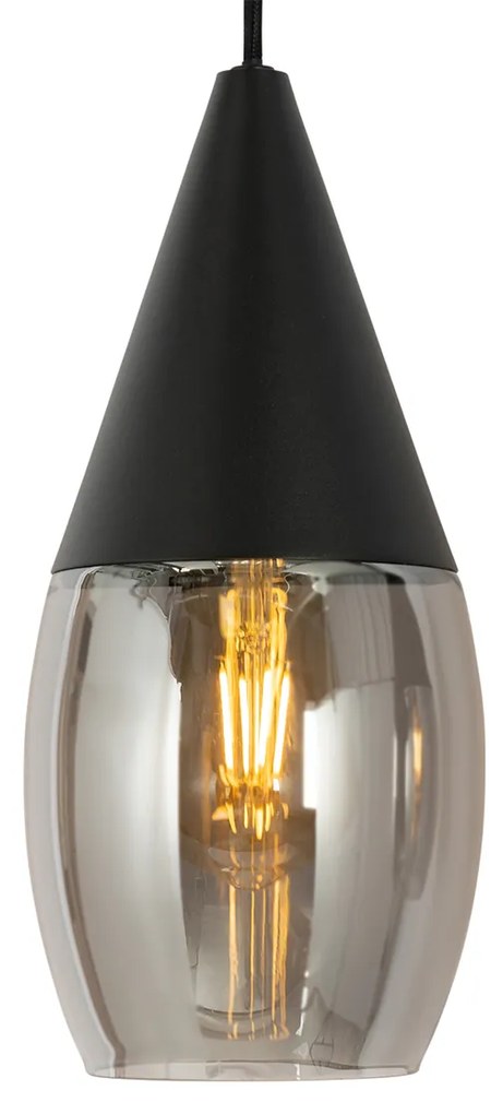 Moderné závesné svietidlo čierne s dymovým sklom 4-svetlá - Drop
