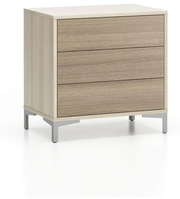 PLAN Kancelárska komoda LAYERS, 3 zásuvky, pevná podnož, dub prírodný / dub morený
