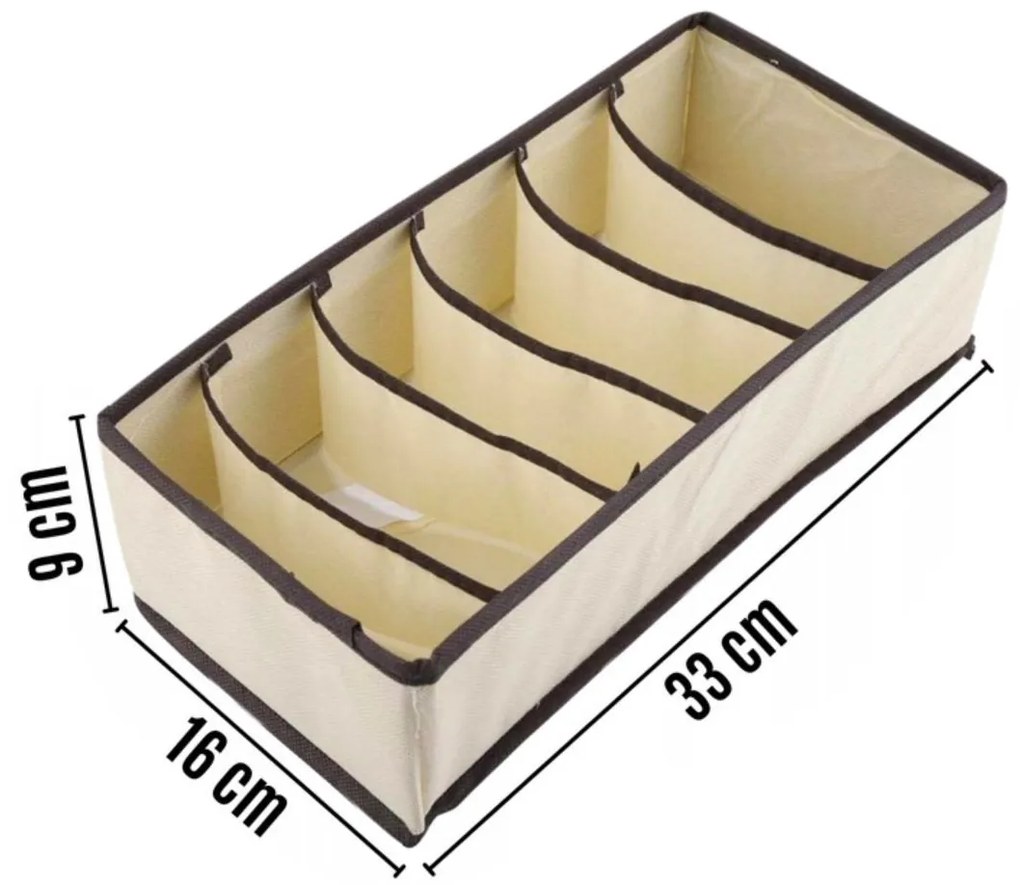 VERK GROUP Organizér na spodní prádlo, KIPIT, 6 přihrádek, béžový, 34 x 16 x 10 cm
