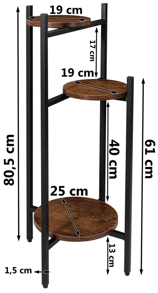 Stojan na kvety Tretorri rustikálny hnedý/čierny