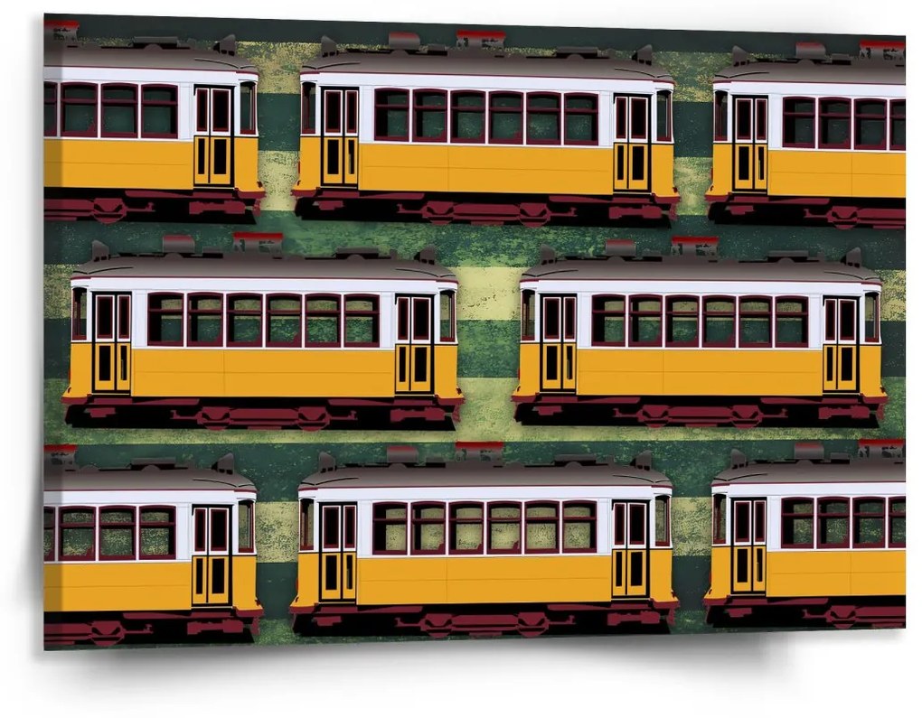 Sablio Obraz Lisabonské historické električky Zelený Pattern - 150x110 cm