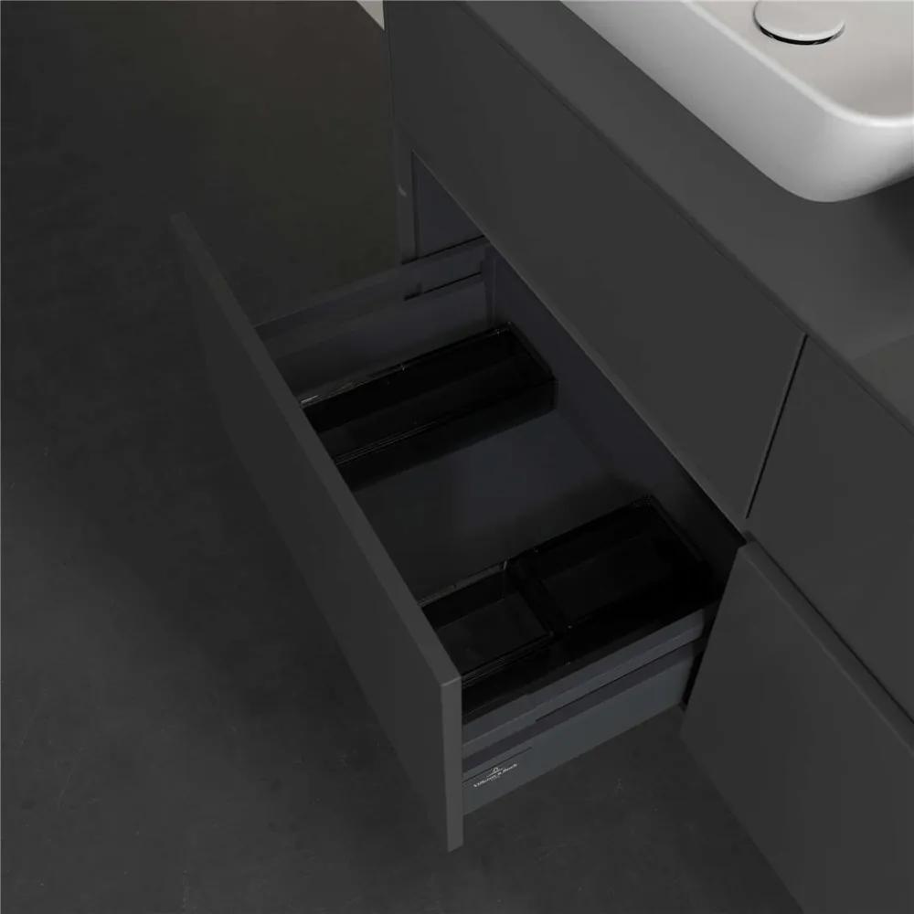 VILLEROY &amp; BOCH Collaro závesná skrinka pod dve umývadlá na dosku, 4 zásuvky, 1200 x 500 x 548 mm, Glossy Grey, C11500FP