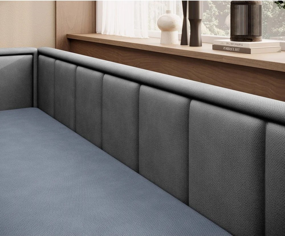 Modrá/sivá ženilková rozkladacia/s úložným priestorom pohovka 214 cm Fulgeo – ELTAP