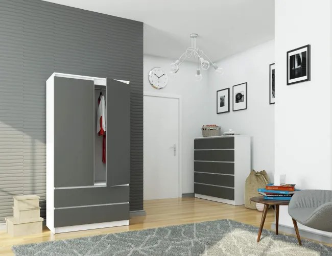 Skriňa S 90 cm 2D 2SZ CLP biela / sivá