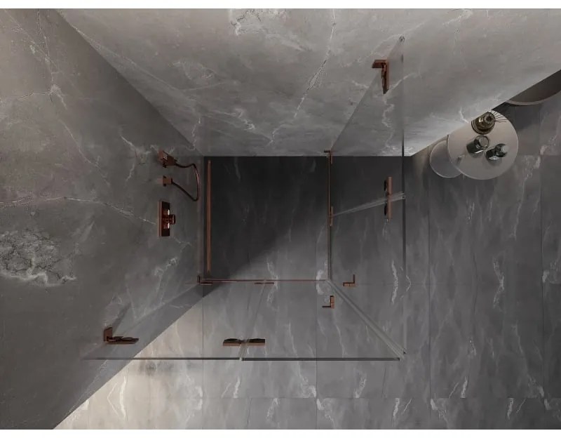 Mexen Lunar-F Duo, skladací sprchový kút 100 x 100 cm, 8mm číre sklo, profil ružové zlato, 836-100L-100P-60-00