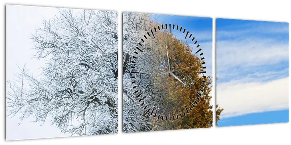 Obraz - Zmena ročného obdobia (s hodinami) (90x30 cm)