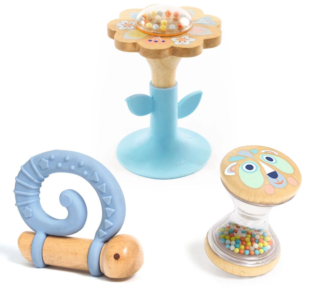 Darčeková súprava pre bábätko - hryzadielko slimák a dve hrkálky