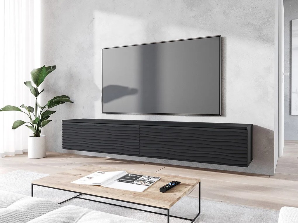 TV stolík/skrinka Dlone 180 MDF, Farby: čierny grafit / dub wotan, Osvetlenie: bez osvetlenia