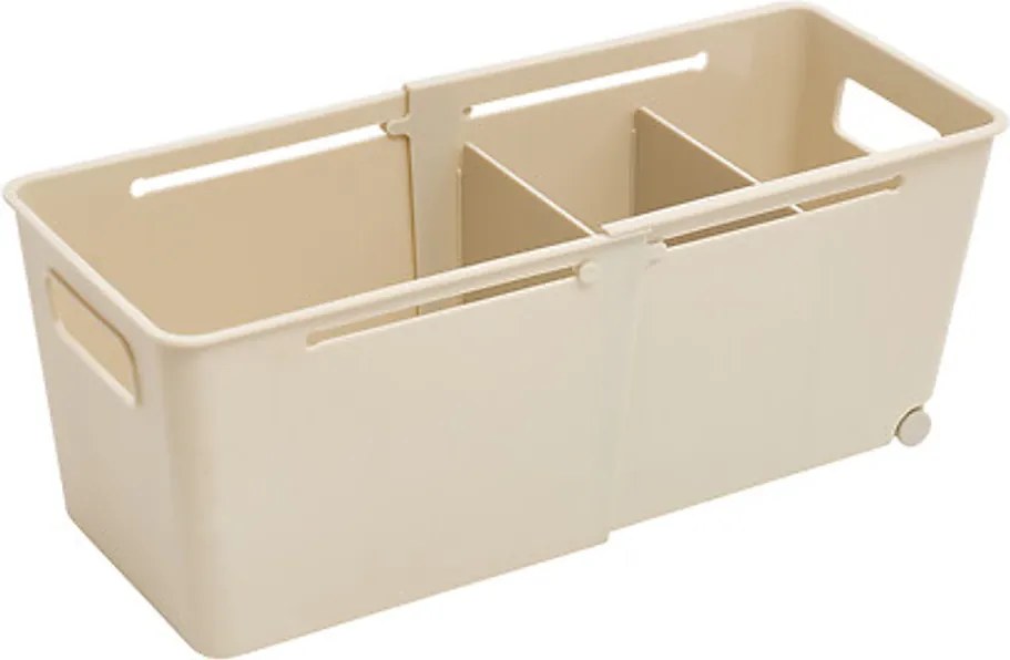 5Five® Úložný kôš EXTENS - M, béžový, nastaviteľný, s kolieskami, 27-38,5 × 15 × 15 cm
