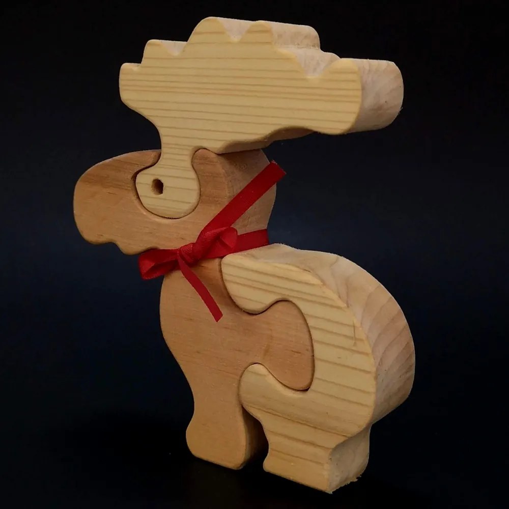 AMADEA Drevené puzzle sob, masívne drevo dvoch druhov drevín, 16 cm
