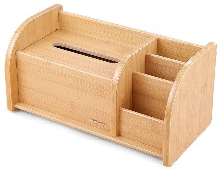 Kombinovaný drevený stojan na papierové vreckovky a písacie potreby svetlé drevo C2039