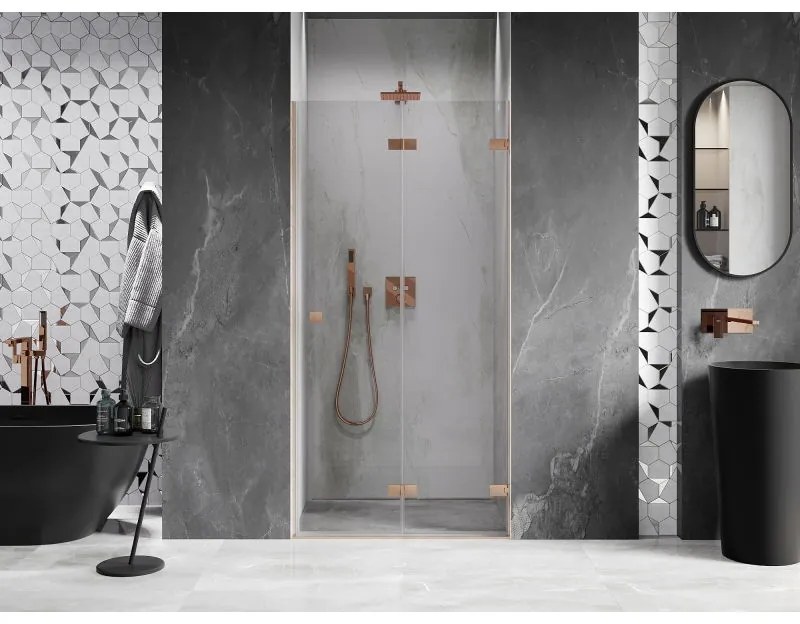 Mexen Lunar-F, pravé skladacie sprchové dvere 70 cm, 8mm číre sklo, medený matný profil, 836-070-000-65-00-P