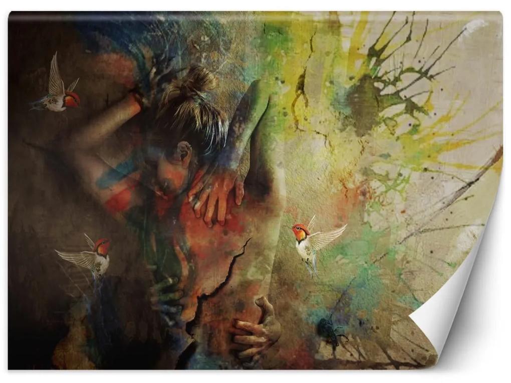Fototapeta, Žena s kolibříky jako malovaná - 150x105 cm