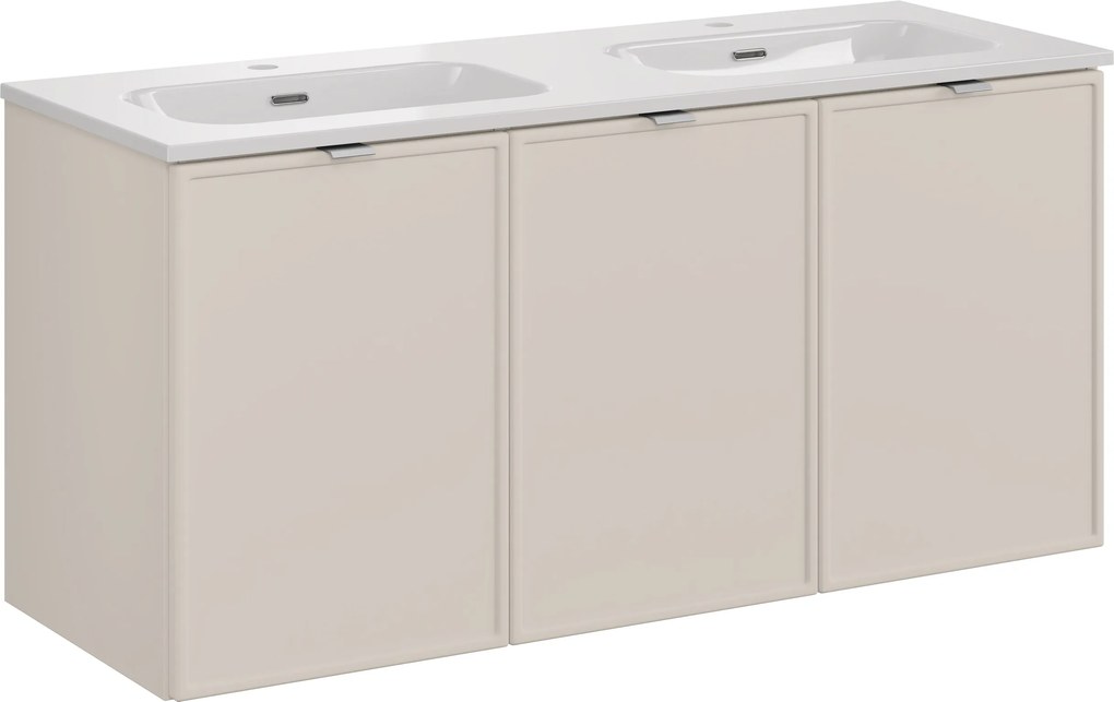 Comad Kúpeľňová skrinka s keramickým dvojumývadlom Bella Cashmere 120 cm - kašmír