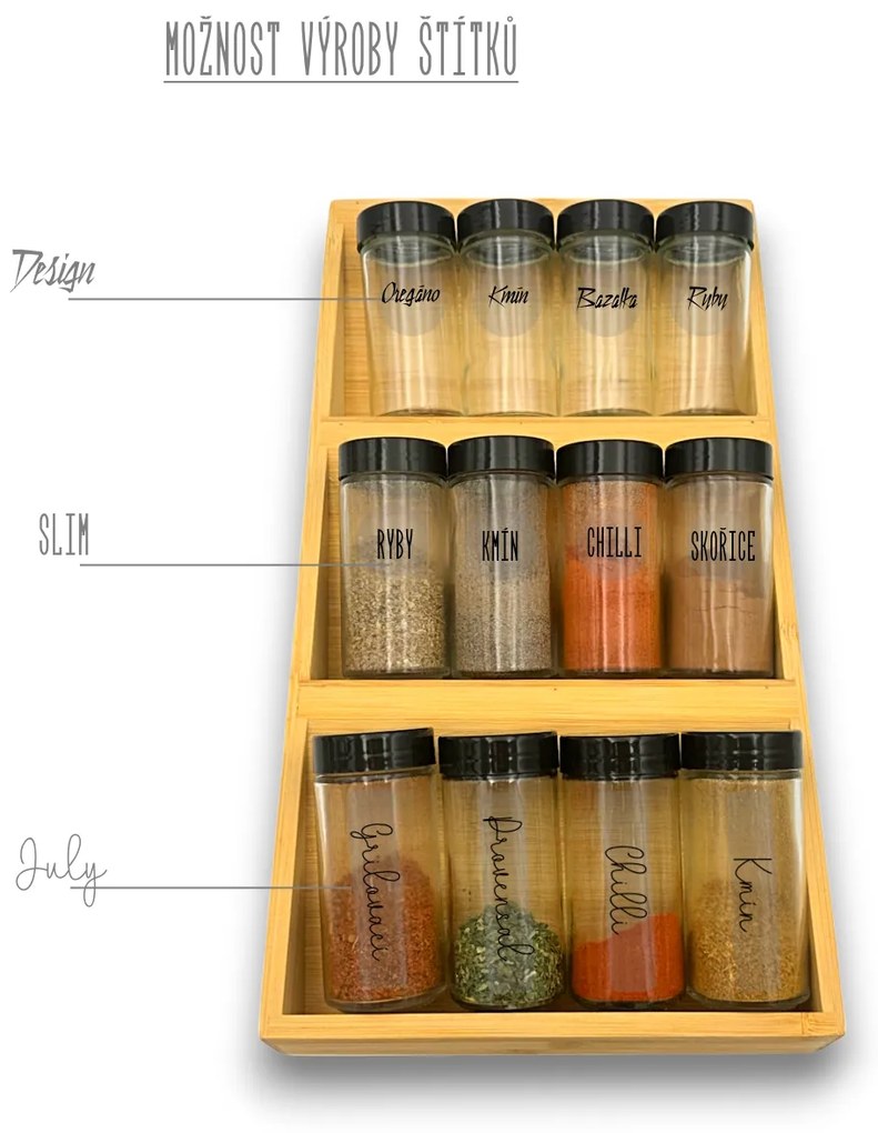 Zeller Present Sada 12ks koreničiek s čiernym viečkom + bambusový organizér na koreničky NERO