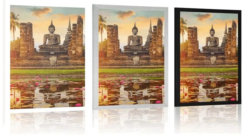 Plagát socha Budhu v parku Sukhothai - 40x60 silver