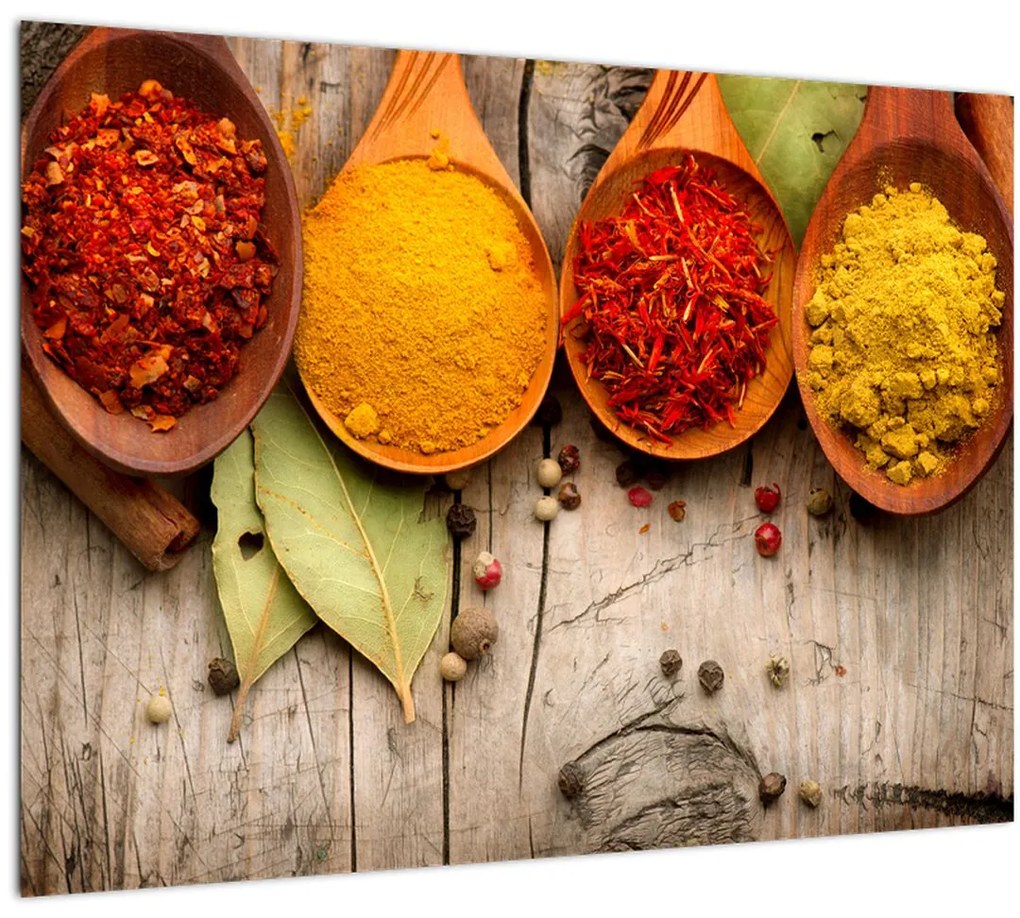 Sklenený obraz - Korenie na dreve (70x50 cm)
