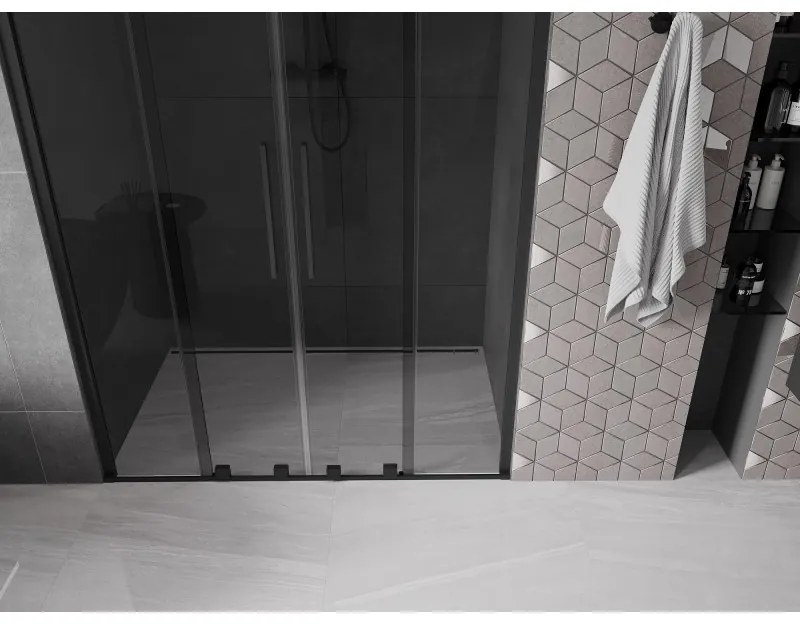 Mexen Velar Duo, posuvné sprchové dvere do otvoru 150 cm, 8mm šedé sklo, čierna matná, 871-150-000-42-70