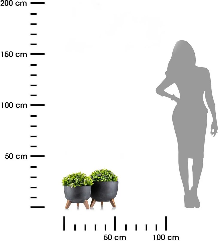 PLASTOVÝ KVETINÁČ ROSA LINEA SADA 2KS 15X24,3 CM+18,3X29,2 CM IMITÁCIA BETÓNU ČIERNA