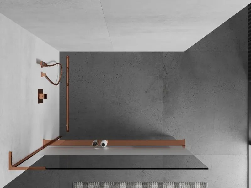 Mexen Kioto+ L, sprchová zástena Walk-In s poličkou a vešiakom 110 x 200 cm, 8mm číre sklo-námraza, ružové zlato profil, 800-110-123-60-35
