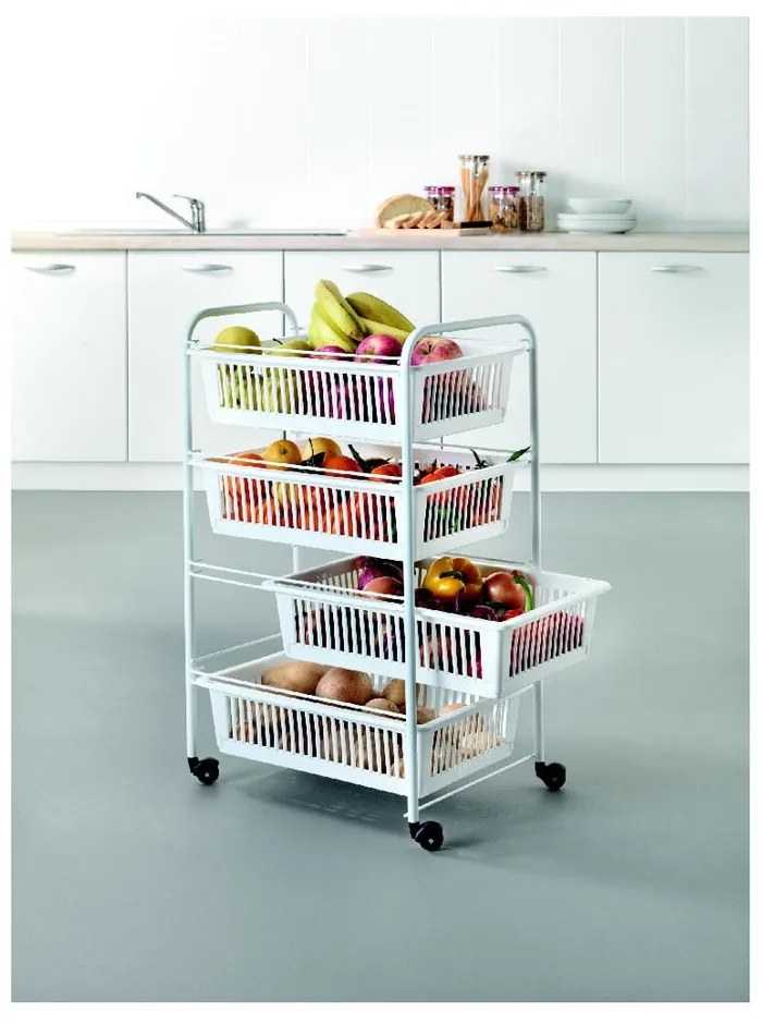 Pojazdný regál so 4 košíkmi Metaltex India, dĺžka 35 cm