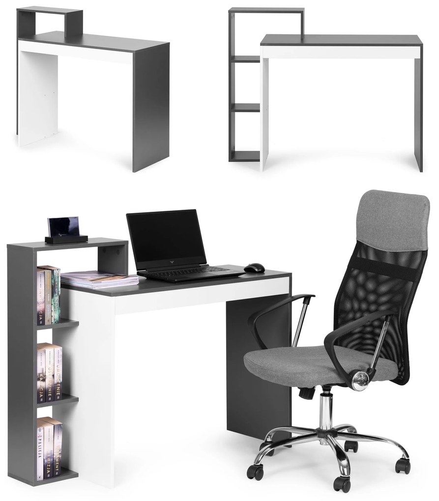 ModernHome Bielo-šedý písací stôl so 4 policami