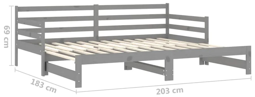 Rozkladacia denná posteľ 2x(90x200) cm, sivá, borovicový masív