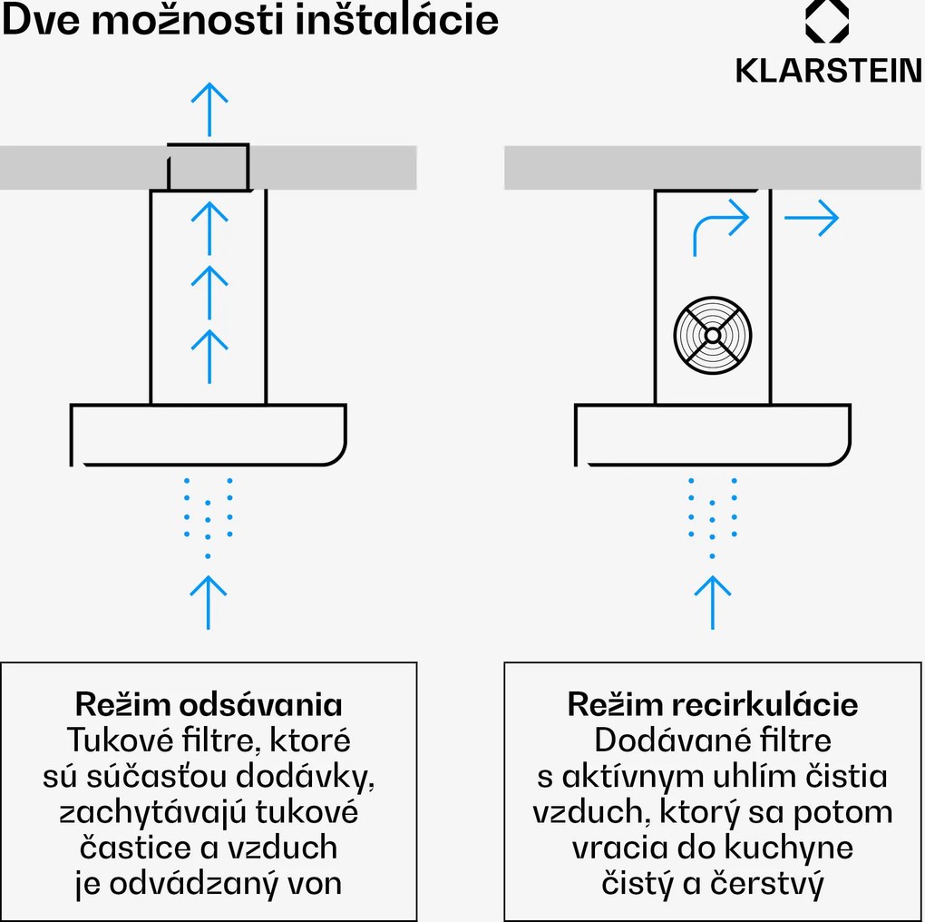 Klarstein Valeria ostrovčekový digestor | Režimy odsávania a recirkulácie | Elegantný dizajn z nehrdzavejúcej ocele | 632 m³/h | 60 cm