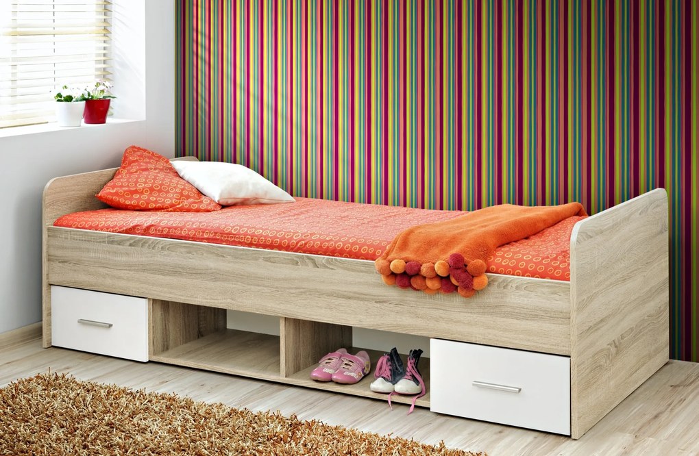 Jednolôžková posteľ 90 cm Daron 23 DSW DI-04 (dub sonoma + biela) (so zásuvkami). Akcia -19%. Vlastná spoľahlivá doprava až k Vám domov. 1024527