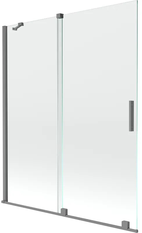 Mexen Velar, 2-krídlová posuvná vaňová zástena 140 x 150 cm, 8mm číre sklo, brúsený grafit, 896-140-000-01-95