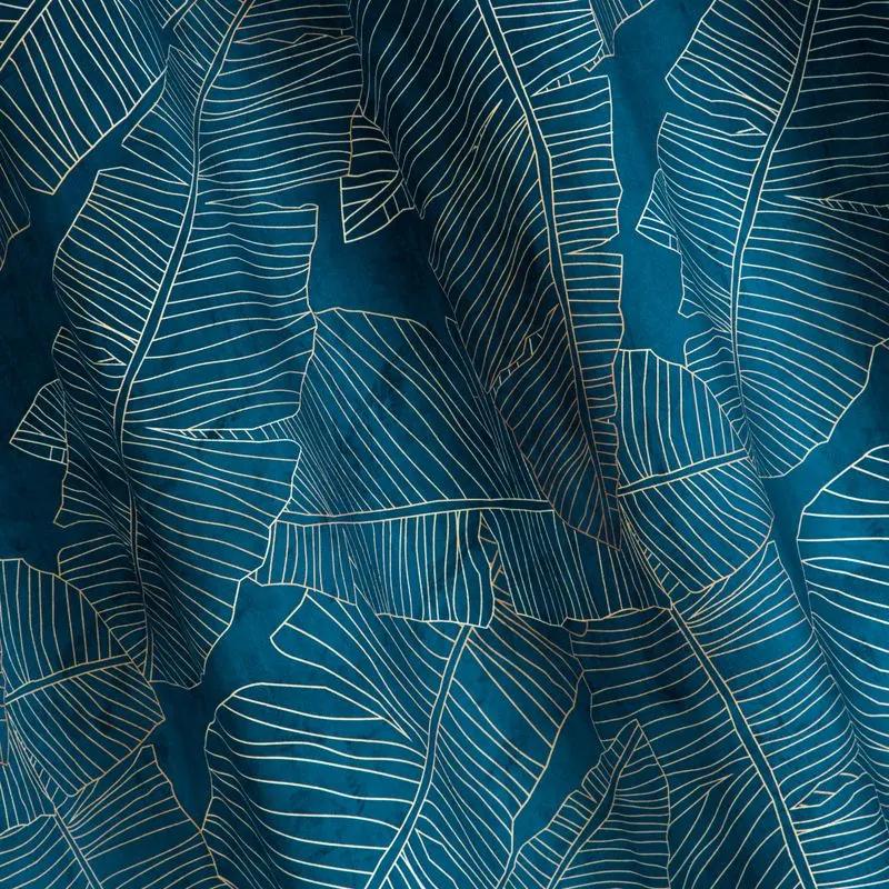 Modrý zamatový záves MUSA 2 s botanickým vzorom 140x250 cm