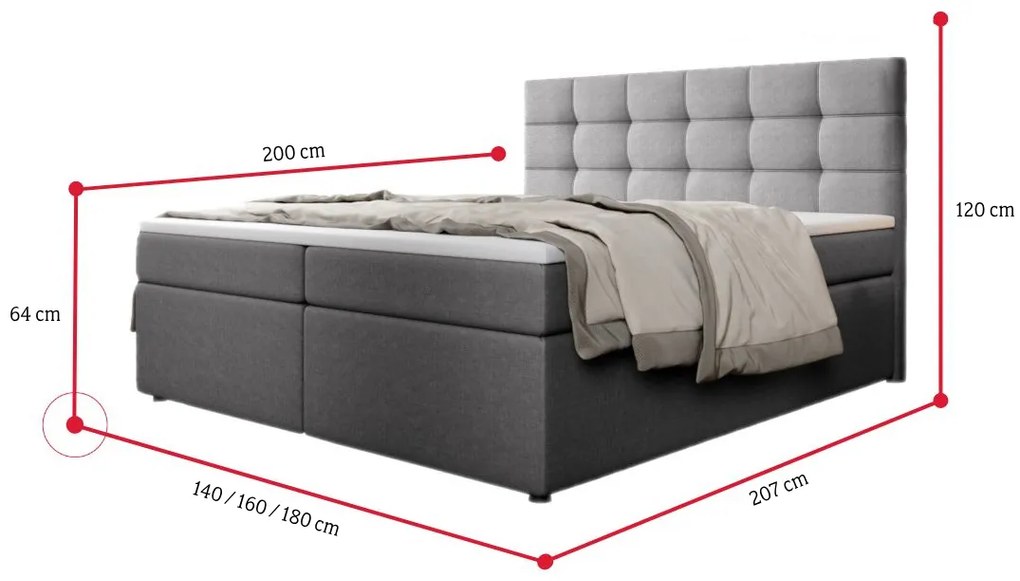 Čalúnená posteľ boxspring SALMA + topper, 140x200, inari 91