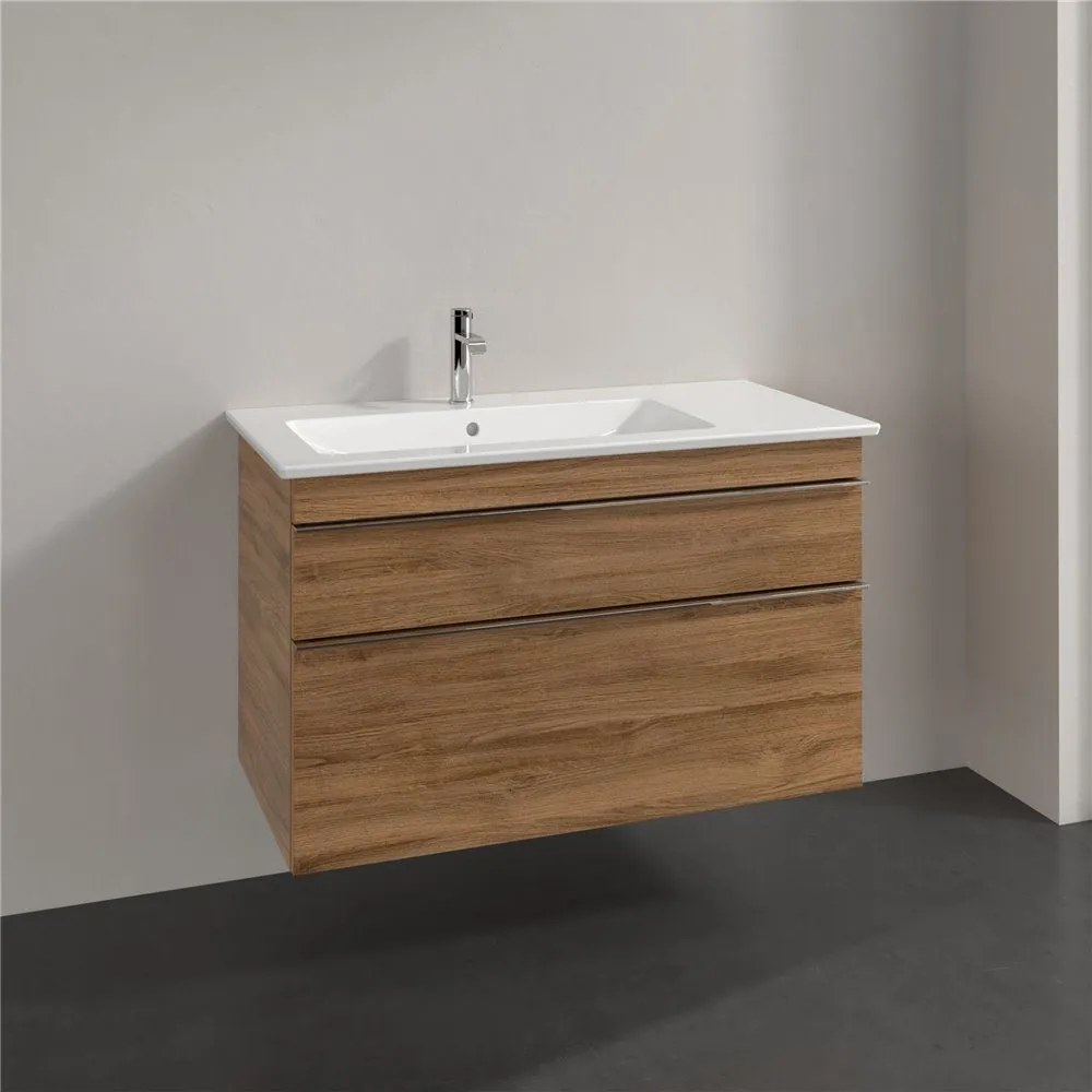 VILLEROY &amp; BOCH Venticello závesná skrinka pod asymetrické umývadlo (ľavé), 2 zásuvky, 953 x 502 x 590 mm, Oak Kansas, A92701RH