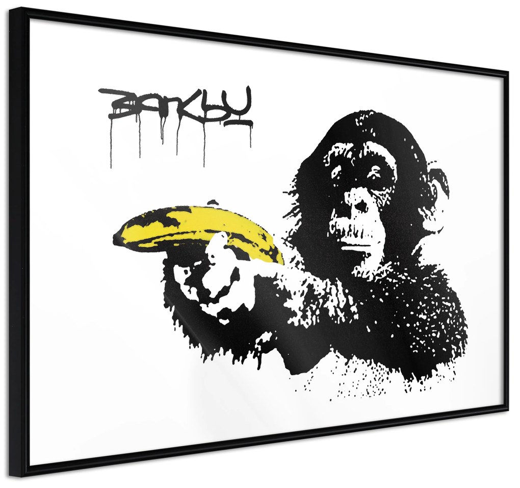 Artgeist Plagát - Banksy: Monkey with Banana [Poster] Veľkosť: 45x30, Verzia: Čierny rám s passe-partout