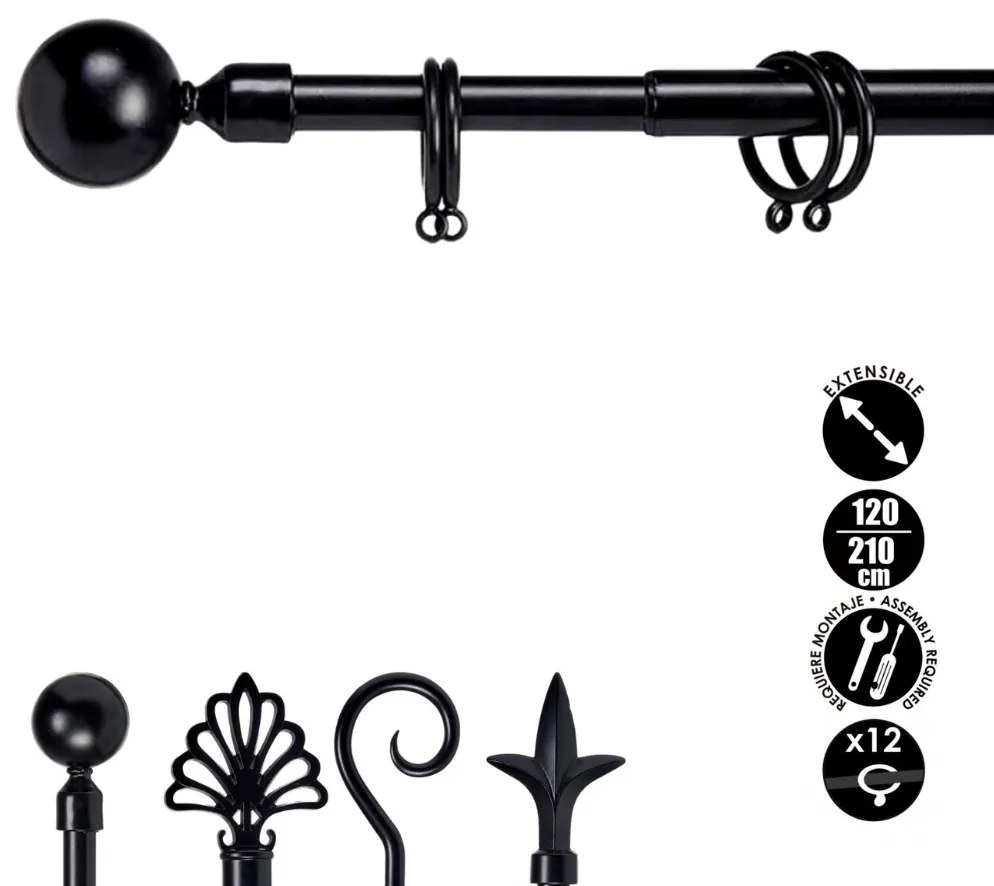 Čierna kovová garniža VALANCE GLOBE 120-210 cm