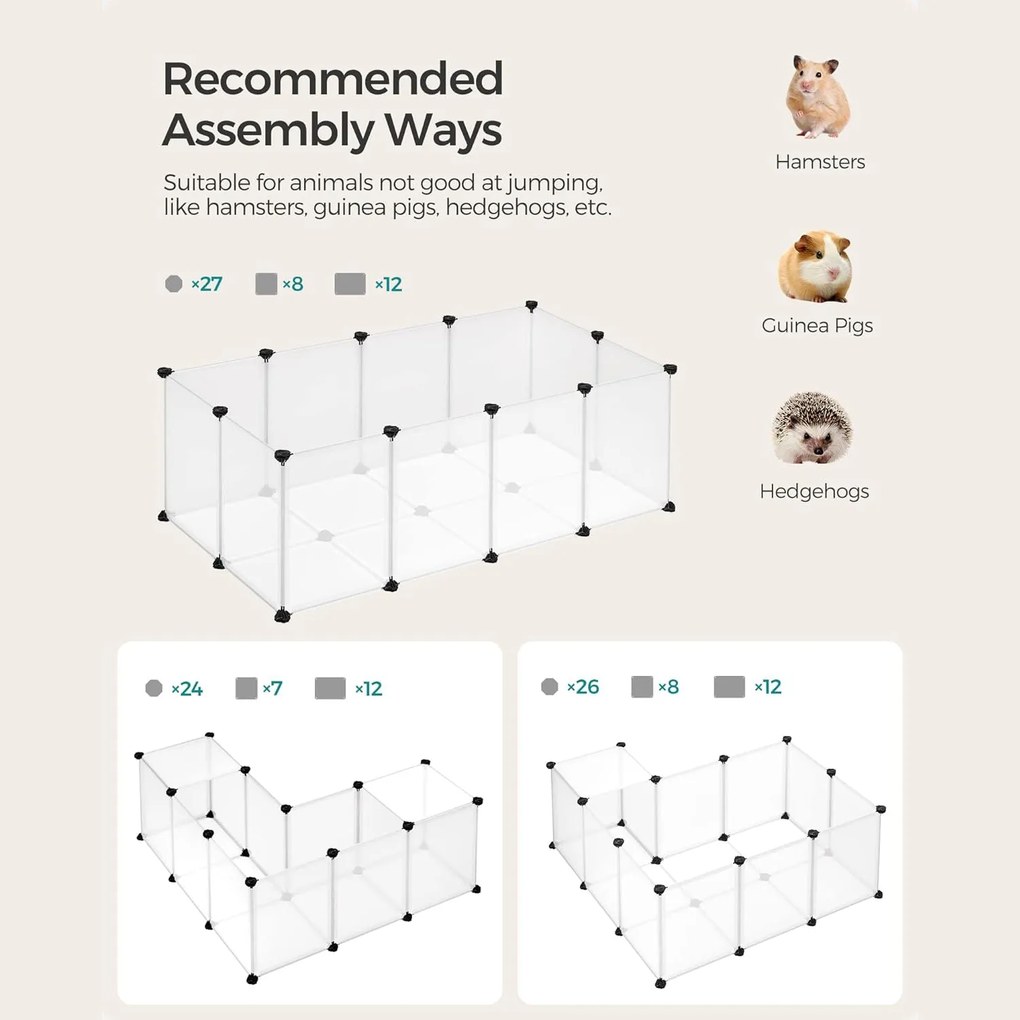 Ohrádka pre domáce a malé zvieratá s podlahou, plastová klietka, biela