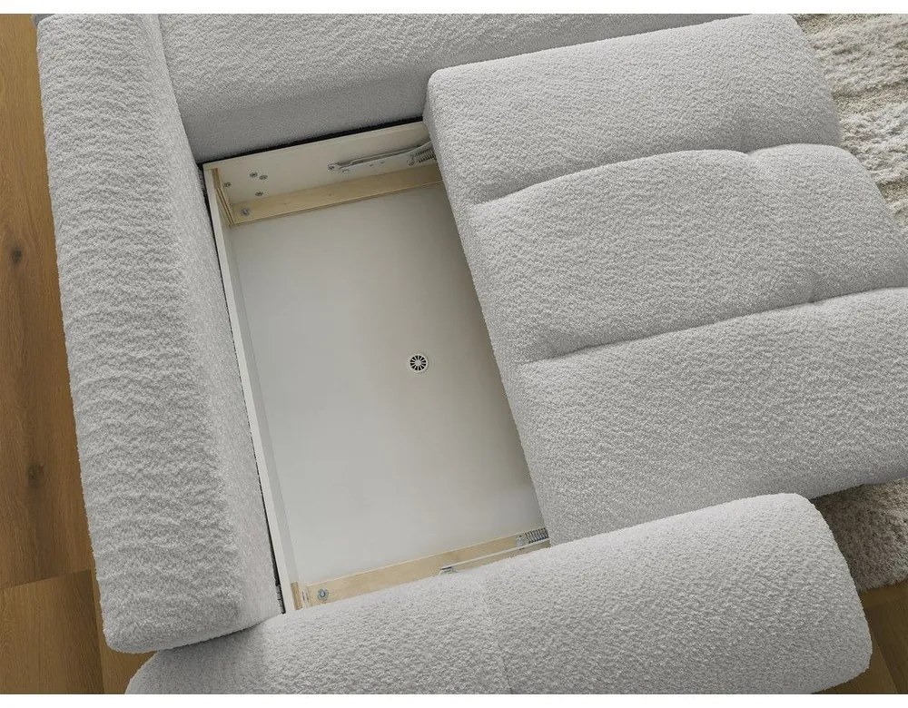 Svetlosivá rozkladacia/s úložným priestorom rohová pohovka z textílie buklé (pravý roh/s leňoškou) Roxelane – Bobochic Paris