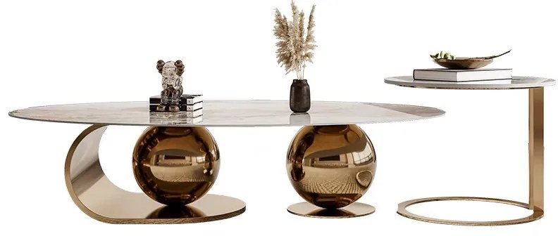 EXKLUZÍVNY KONFERENČNÝ STOLÍK CALVO MRAMOR + ZLATÝ