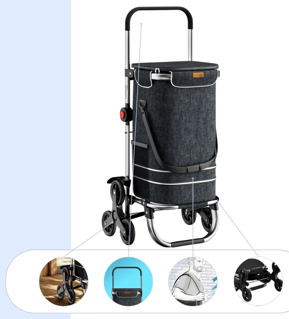 Jurhan Nákupná taška na kolieskach do schodov COMFORT, 50l, čierna