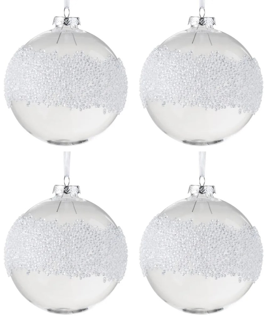 Box 4ks sklenená ozdoba gule s korálkami - Ø 10 cm