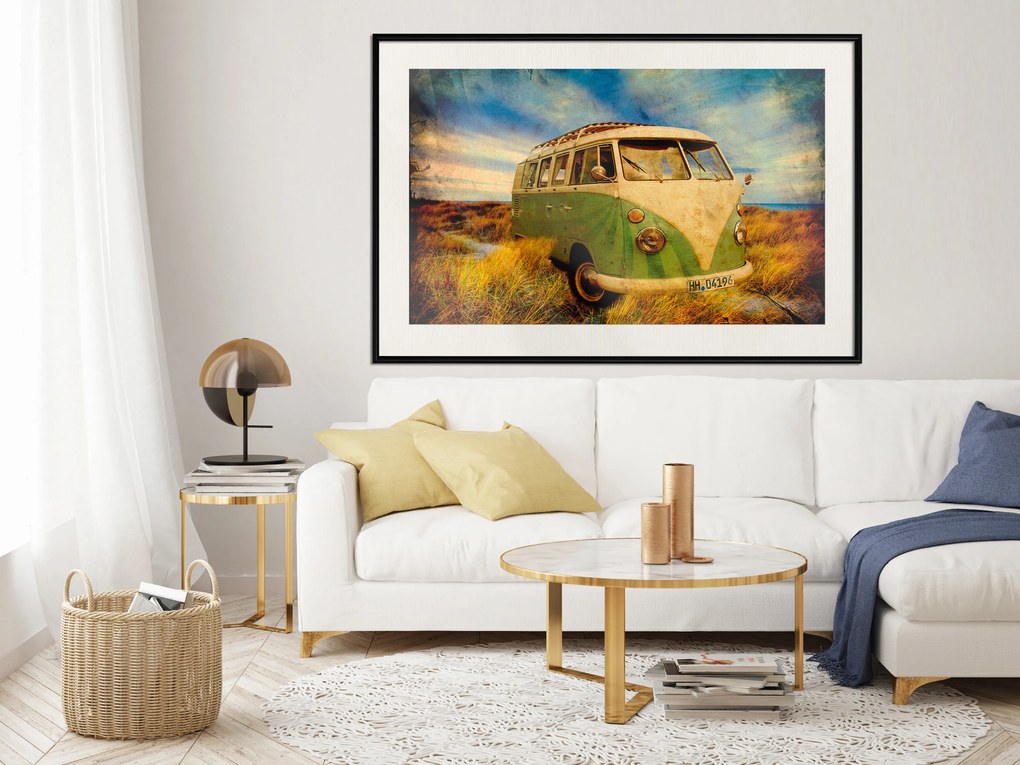 Artgeist Plagát - Retro Bus [Poster] Veľkosť: 45x30, Verzia: Zlatý rám