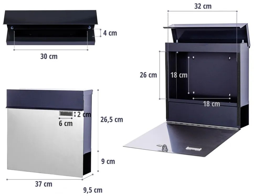 STILISTA nástenná poštová schránka 37 x 36 x 9 cm, oceľ